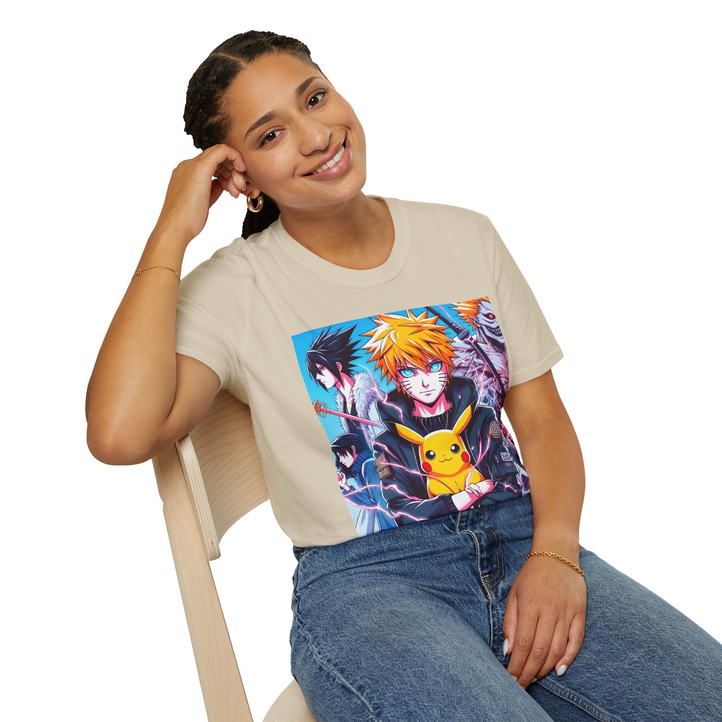A fun and playful anime t-shirt featuring various anime c