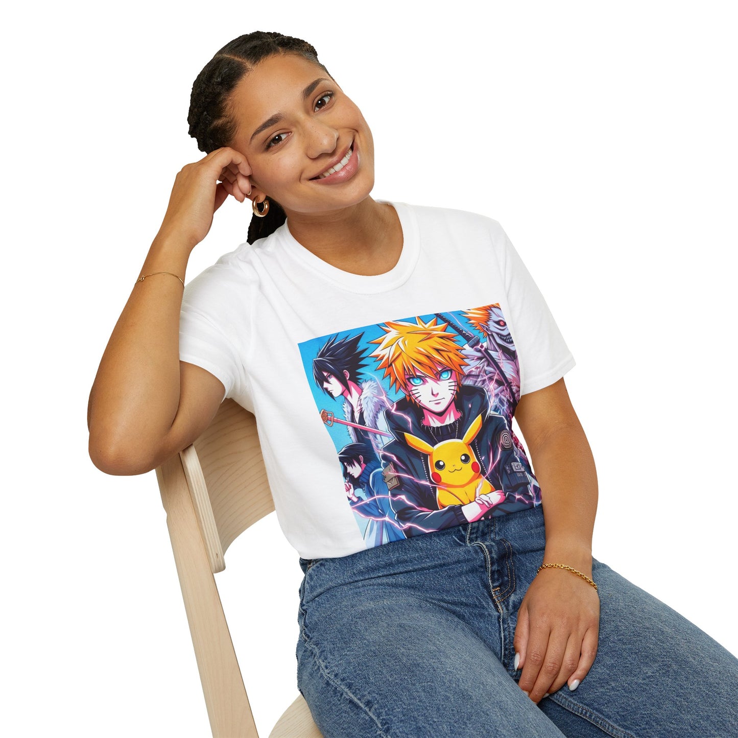 A fun and playful anime t-shirt featuring various anime c