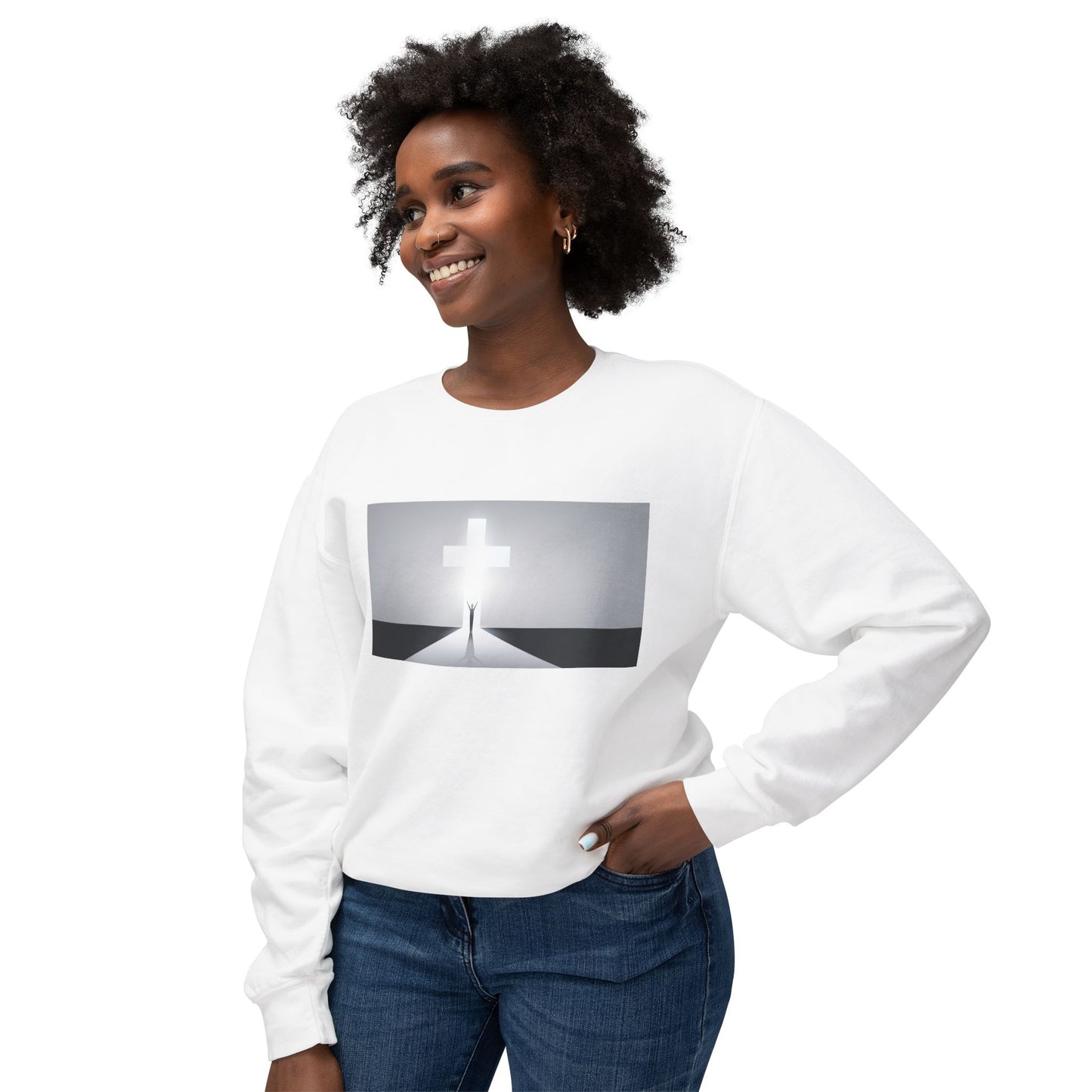 Christian Cross Unisex Lightweight Crewneck Sweatshirt, Religious Sweatshirt, Faithful Jumper, Christian Top, Religious Apparel, Faithful