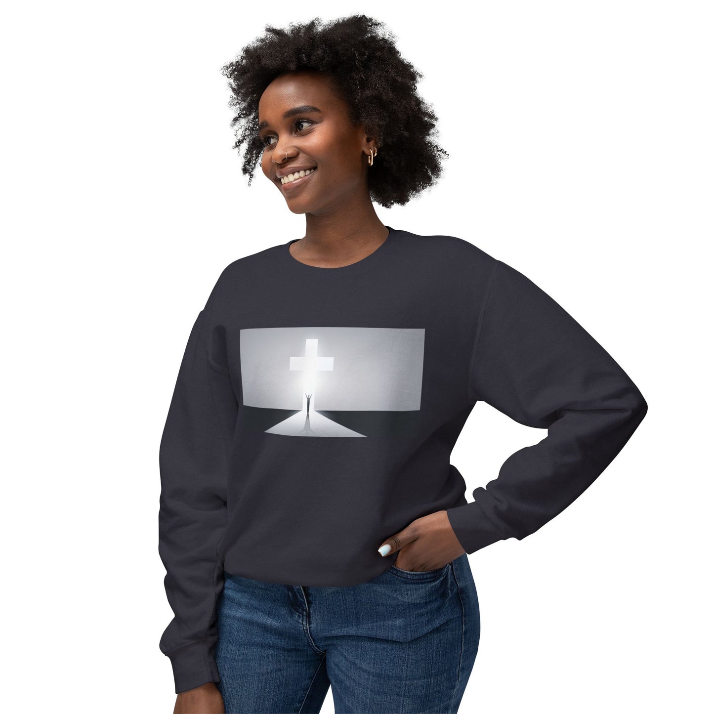 Christian Cross Unisex Lightweight Crewneck Sweatshirt, Religious Sweatshirt, Faithful Jumper, Christian Top, Religious Apparel, Faithful