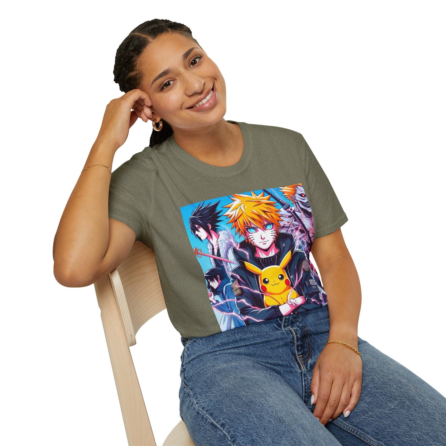 A fun and playful anime t-shirt featuring various anime c