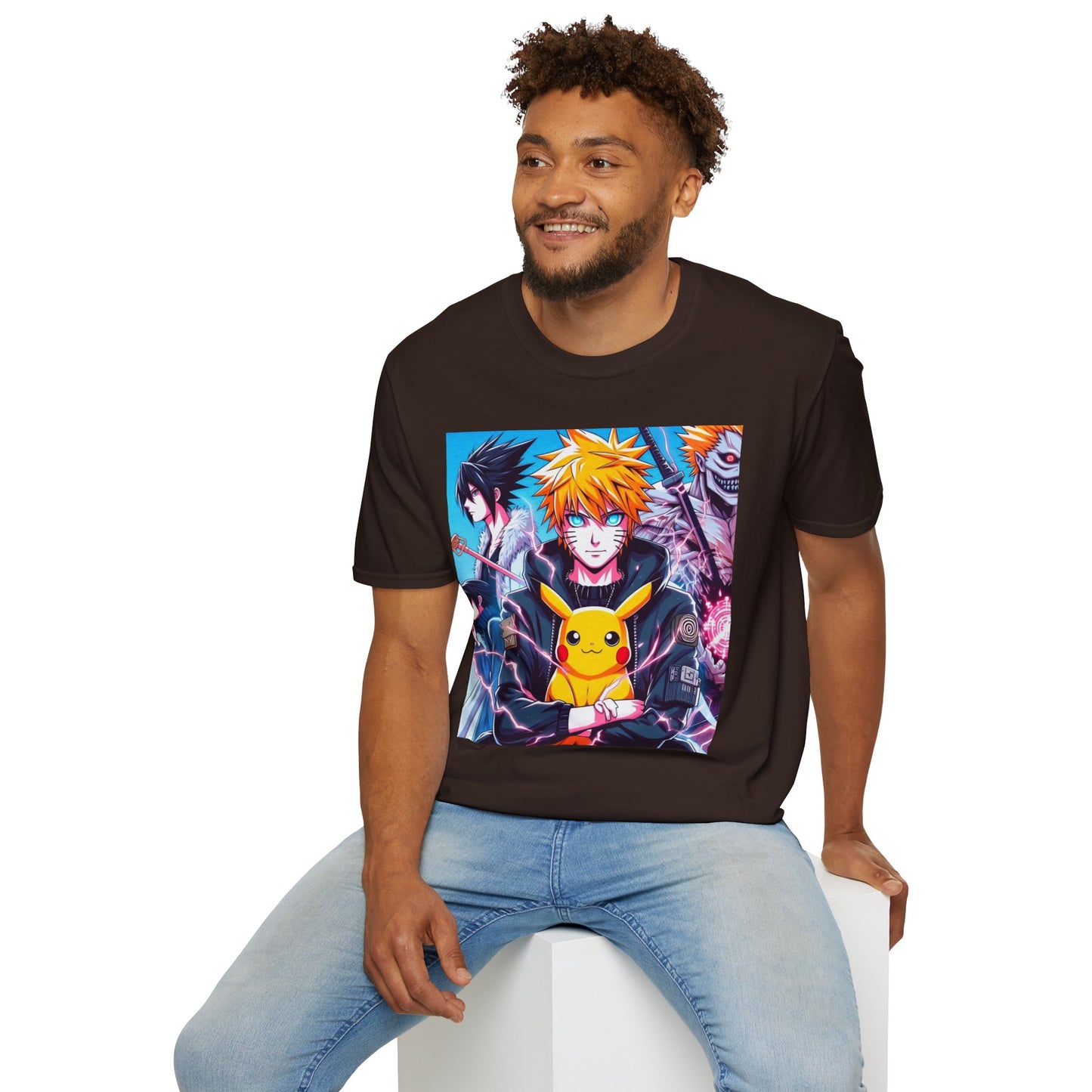 A fun and playful anime t-shirt featuring various anime c