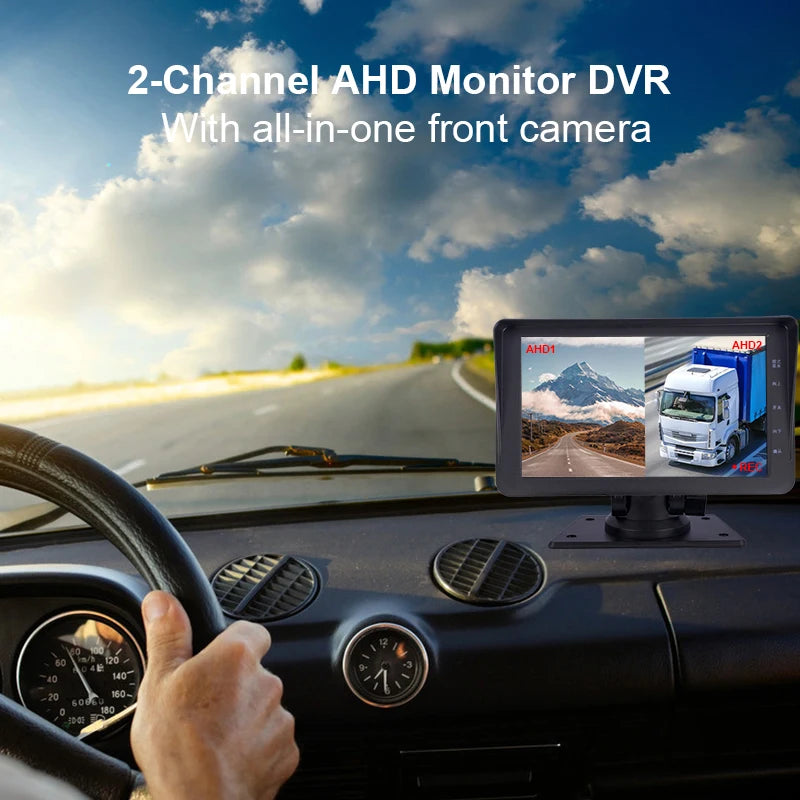 Universal 7 Inch 2 Channel Car DVR AHD Camera Monitor 12V-24V 2CH Video for Vehicles Rear View Parking System