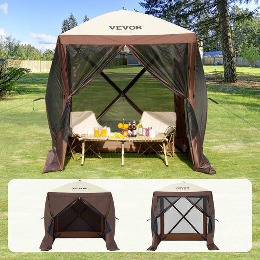 VEVOR Pop-Up Gazebo Tent Summer Screen Tent 6x6FT 4 Sided Canopy Sun Shelter w/Removable Privacy Wind Cloths & Mosquito Netting